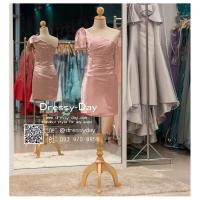 ราคา ชุดราตรีสั้นผ้าซาติน PF140 เดรสออกงานไหล่เฉียง ชุดไปงานแต่งงานสีชมพู (22555492020)