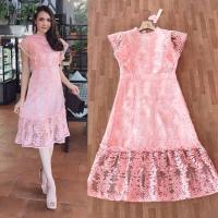 ราคา เดรสลูกไม้ชมพู!!! L-4XL Dress เดรสสีชมพูผ้าปักลูกไม้แขนระบาย งานป้าย Love Love (17820702182)