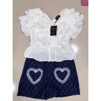 ราคา เซตเสื้อระบาย กางเกงยีนส์หัวใจ งานป้ายL มือ1ค่ะ (21189712565)