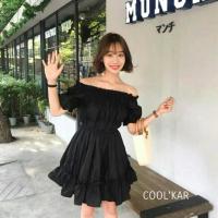 ราคา เดรสปาดไหล่จั้มเอวสีดำ (540975428)