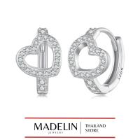 ราคา Madelin ต่างหูเงินแท้ชุบทองคำขาว ต่างหูห่วงล็อคหัวใจฝังเพชรเพทาย(Zircon) Earring S925 Platinum (19285583496)