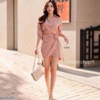 ราคา เดรสสีชมพู คอปกสูท แขนยาว ทรงเดรสป้ายหน้าผูกแบบกิโมโน งานเนื้อผ้าซาร่าอย่างดี (14277289569)