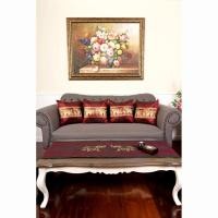 ราคา ปลอกหมอนอิง ขนาด 16" x 16" จำนวน 4 ใบ + ผ้าคาดโต๊ะ ลายช้างกนก สีเลือดหมู (621435340)