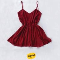 ราคา ชุดเดรส สายเดี่ยว ผ้าชีฟอง สีแดงเลือดหมู ไซส์ M (25651085995)