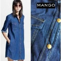 ราคา พร้อมส่งMANGO : DENIM SHIRT DRESS เดรสยีนส์สีเข้ม แขนพับเก๋ๆๆ ผ้ายีนส์ ทรงปล่อย (338358)