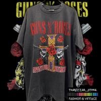 ราคา เสื้อยืดผ้าฟอกเฟด เทาดำ GUNSN' ROSES (22340761981)