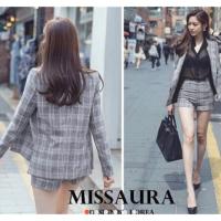 ราคา Sale!! ชุด set เสื้อสูท+กางเกงขาสั้นลายสก๊อต (997043764)