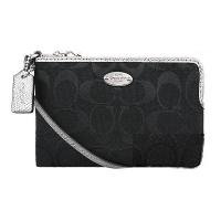 ราคา กระเป๋าคล้องมือ COACH Signature Corner Zip wristlet F64643 สีดำขอบเงิน (32455975)