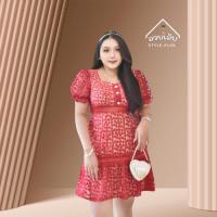 ราคา DS36 ชุดเดรสสาวอวบ เดรวลูกไม้ เดรสออกงานสีชมพู เดรสสีชมพู (24208347987)