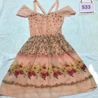 ราคา ชุดเดรส สีโอรส ลายใส่ได้ 2 แบบ เปิดไหล่ หรือ แขนกุด (3816051690)