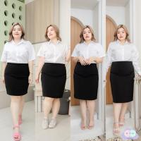 ราคา ❤️ไซส์ใหญ่❤️ กระโปรงนักศึกษา ทรงเอสาวอวบ ผ่าหลัง มียาว20-22-24-26 ผ้ายืดฮานาโกะสีดำ (18266429263)