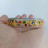 ราคา กำไลแฟชั่นผู้หญิงพลอยสีขอบเพชร cz ฝังล็อกชุบทองไมครอนหน้าทองคำขาว (11669922577)