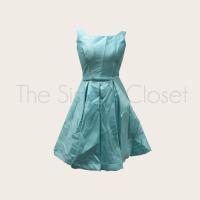 ราคา ชุดออกงาน ชุดไปงานแต่ง ชุดราตรีสั้น เดรสสั้น แขนกุด ทรงบาน สีเขียวอ่อน สีเขียวมิ้น สีพาสเทล มือสอง (1761609320)