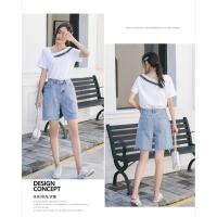 ราคา CnyThia กางเกงยีนส์ขาสั้นเอวสูง แต่งขาดขีดๆ ปลายรุ่ย #2420 (20384381003)