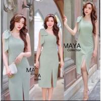 ราคา Dress ไปงานแต่ง สีเขียวมิ้นไหล่เฉียง (19593467668)