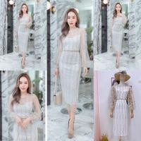 ราคา ป้ายLove Ladyเดรสลูกไม้ฉลุลายงานปักดิ้นทองอลังๆ คอกลม แขนยาวซีทรูพองๆเอวแต่งเพชรสวยมากใส่ออกงานงานแต่ง (19944479809)