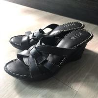 ราคา ELLE Black ของแท้ รองเท้าส้นสูง ส้นเตารีด มือสอง แบรนด์เนม สภาพดีมาก สีดำ (4702968547)