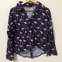 ราคา เสื้อเชิ้ตแขนยาวสีกรม ลายนกฟามิงโก้ น่ารักมาก ใส่ได้ตลอด (1224532476)