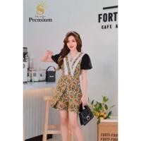 ราคา (3xl,4xl) จั๊มสูทขาสั้น จั๊มกางเกงขาสั้น ผ้าทอ ลายดอกทานตะวัน น่ารักมากๆ งานป้าย marmoris (19440400139)