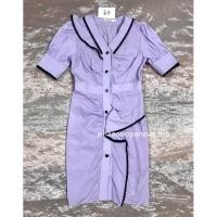 ราคา เดรส แฟชั่น กระดุมผ่าหน้า แต่งกุ้นขอบลูกไม้ดำ size s (12976046905)