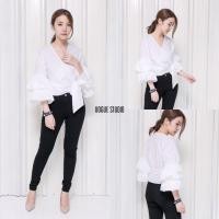 ราคา เสื้อคอวี ผูกโบว์ที่เอวไขว้ทับสไตล์กิโมโน (168635642)