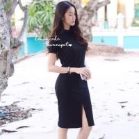 ราคา เดรสผ่าหน้าผ้าร่อง(2สี) (269061108)