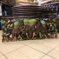 ราคา แผ่นไม้แกะสลัก ไม้สัก งานฝีมือ ฉลุลาย ช้าง 3 เศียร ขนาด 35x90cm.ตกแต่งสีสัน สวยงาม (19685682785)