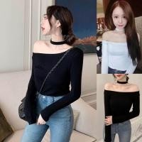 ราคา Korean เสื้อยืดแฟชั่น แขนยาวเปิดไหล่ คอแต่งโช้คเกอร์ เซ็กซี่ๆ (5305923321)