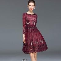 ราคา Mini Dress ฉลุลูกไม้ สีแดงเลือดหมู (65616222)