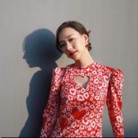 ราคา เดรสแขนยาว ลายหัวใจ สีแดงสดใส งานป้าย Ama me (3716036243)