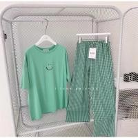 ราคา ชุดเซ็ท 2 ชิ้น เสื้อ+กางเกงลายสก๊อตสีเขียว (10679376846)