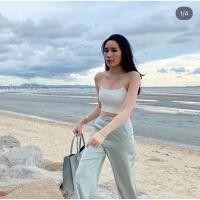 ราคา กางเกงขายาวเอวสูง สีเขียวมิ้น ไซส์s [มือสอง] (25661773563)