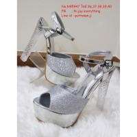 ราคา N95947 รองเท้าร้ดส้นสูง กากเพชรสีเงิน ส้นแก้วใส รองเท้าออกงานสีเงิน (6444333754)