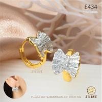 ราคา JNist E434 ต่างหูโบว์เพชรหุ้มทองแท้ ต่างหูเพชรสวิส CZ ต่างหูห่วง ชุบทองไมครอน (10043834463)