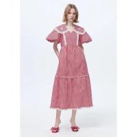 ราคา (lyn around) new collection เดรสยาวลายสก็อตสีแดง คอบัวระบายลูกไม้ (15572040580)