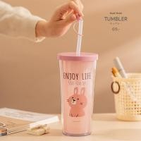 ราคา แก้วน้ำ 2 ชั้น ทรงสูง 370 จุได้ 500 mL โมชิ โมชิ moshi moshi กระบอกน้ำ กระติกน้ำ ขวดน้ำน่ารัก สีชมพู มรหลอดในตัว (8588361235)