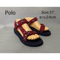 ราคา Polo โปโล รองเท้ารัดส้น สายผ้าสก๊อตสีแดง รองเท้าเพื่อสุขภาพ มือสองของแท้ สภาพดีมาก (25209501731)