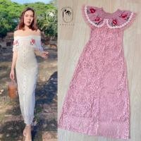 ราคา (xl,2xl) เดรสยาว เดรสลูกไม้ ปาดไหล่ สวยหรู งานป้าย chalita (17793993312)