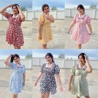 ราคา สาวอวบ เดรสสาวอวบ เดรสคอปก ลายดอกเดซี่ ปกแต่งปัก อก 36 38 40 42 44 46 (16233370792)