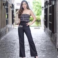 ราคา จั้มสูทกางเกงขายาวเกาะอกต่อซีทรู ช่วงอกตัดเย็บด้วยผ้าตารางขาวดำ กางเกงทรงขาม้า (5117166724)