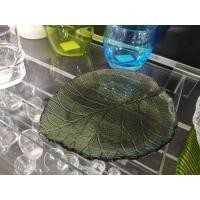ราคา ถาดแก้วคริสตัลลายใบไม้ Etna glassware leaf plate clear HandMade glass (10714687294)