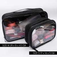 ราคา VL17 กระเป๋าใส ใส่เครื่องสำอาง PVC Makeup Bag กระเป๋าใส่อุปกรณ์ทำผม แบบซิปสีดำ (10187800602)