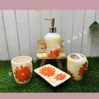 ราคา ชุดอุปกรณ์สีส้ม เซรามิก จานรองสบู่ ที่ใส่แปรงฟัน แก้วน้ำ ขวดปั๊มสบู่ (11966609016)