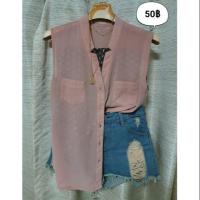 ราคา เสื้อเชิ้ตแขนกุด หน้าสีพีช ด้านหลังลายจุดขาวพื้นสีดำ ผ้าชีฟอง ใส่สบายย (2837129675)