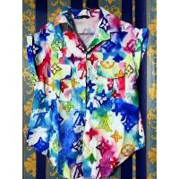 ราคา เสื้อเชิ๊ตแขนล้ำ ผ้าพิมพ์ลายหลุยส์ โทนสีรุ้ง คอปก กระดุมหน้า งานป้ายZara 113-250 อก40 ยาว26 (16383484818)