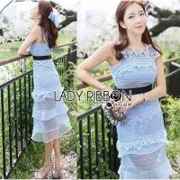 ราคา เดรสผ้าลูกไม้ลายดอกไม้สีฟ้าตกแต่งลายทรงและระบายสไตล์แบรนด์Self-Portrait (230567425)