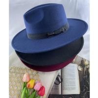 ราคา [รุ่นB014] หมวกทรงปานามาผ้าสักหลาดปีกกลางคาดโบว์สีดำ (12310396941)