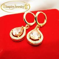 ราคา Inspire Jewelry ต่างหูห่วงทองห้อยระย้า รูปเพชรหยดน้ำบุษราคัมอ่อน ล้อมเพชร cz , gold plated ตามภาพ งานแบบร้านทอง งานดี (7972930072)