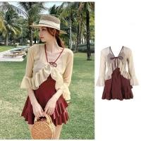 ราคา 2 ชิ้น วันพีชพร้อมเสื้อคลุม สีแดง/ดำ เดรส ชุดว่ายน้ำ (19714526803)