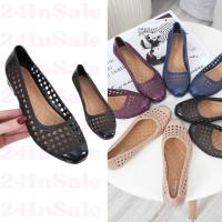 ราคา shop24สต็อกไทย รองเท้าคัชชูยาง PVC แต่งลายฉลุ ส้นเตี้ย (100) (25402033226)